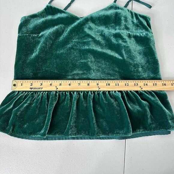 J Crew Velvet Peplum Cami Top Size 0P Green Silk Blend Christmas Holidays - Picture 5 of 9